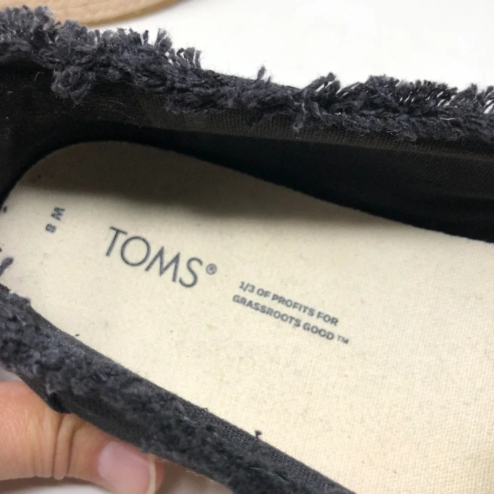 TOMS Valencia Platform Espadrille Womens Size 8 Black Frayed Canvas Shoes